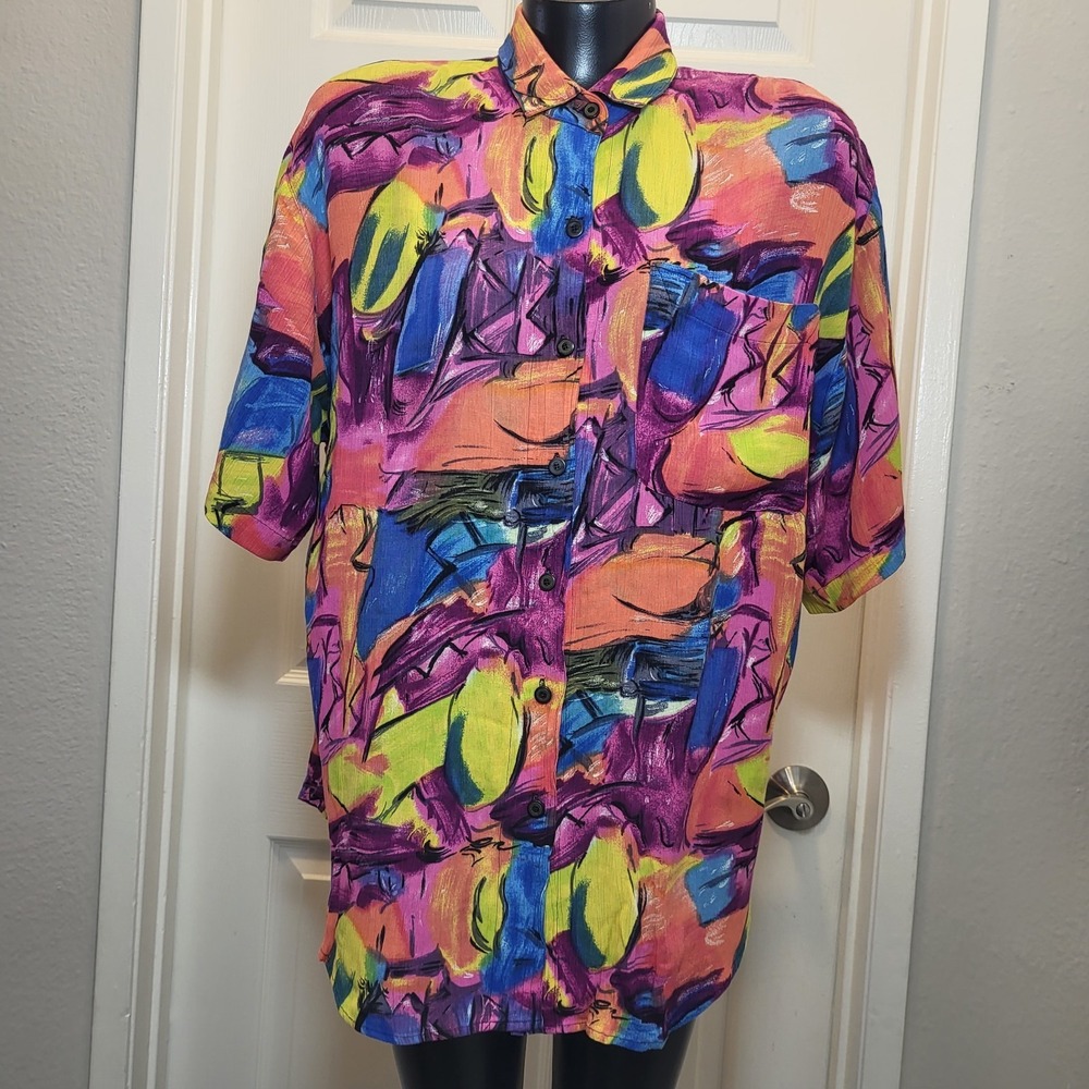 Vintage The Limited Shirt Women's Size M Abstract Art Print 80s 100% Rayon